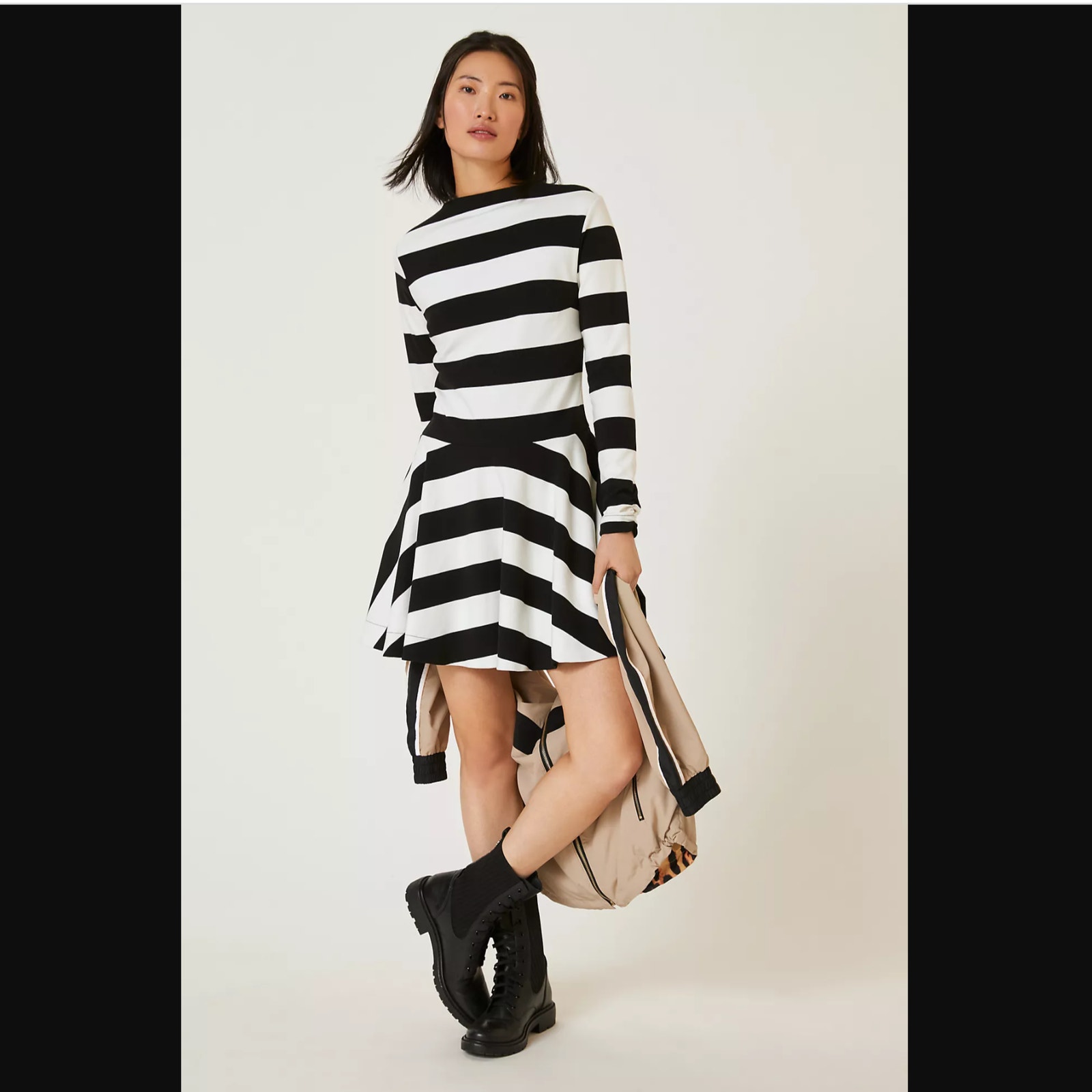 Nwt Anthropologie Mock-Neck Striped Mini Dress - Medium